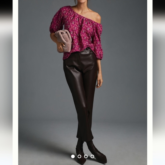 Anthropologie Tops - By Anthropologie Off-The-Shoulder Floral Blouse Women's S Purple Artsy Boho